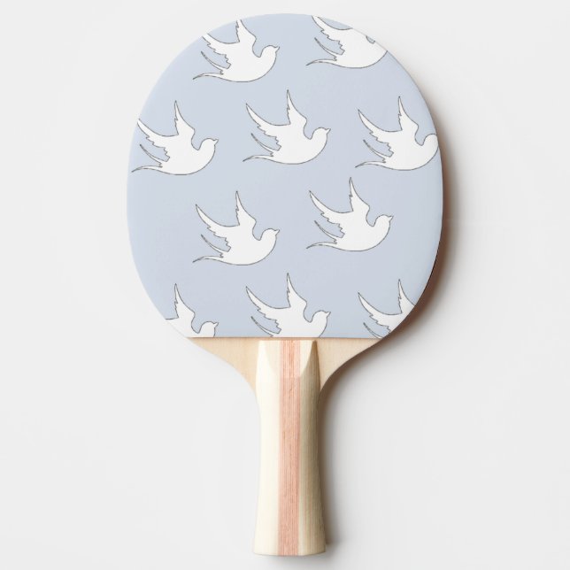 white doves on blue ping pong paddle (Front)