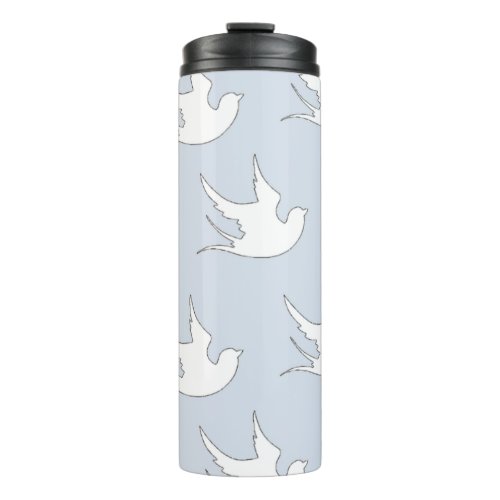 white doves on blue thermal tumbler