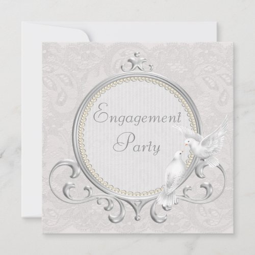 White Doves  Paisley Lace Engagement Party Invitation