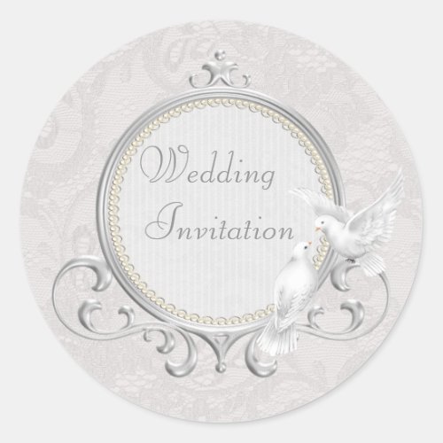 White Doves  Paisley Lace Wedding Invitation Classic Round Sticker