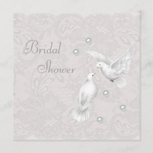 White Doves & Pearls Paisley Lace Bridal Shower Invitation