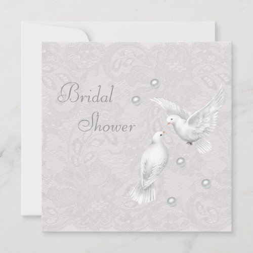White Doves  Pearls Paisley Lace Bridal Shower Invitation
