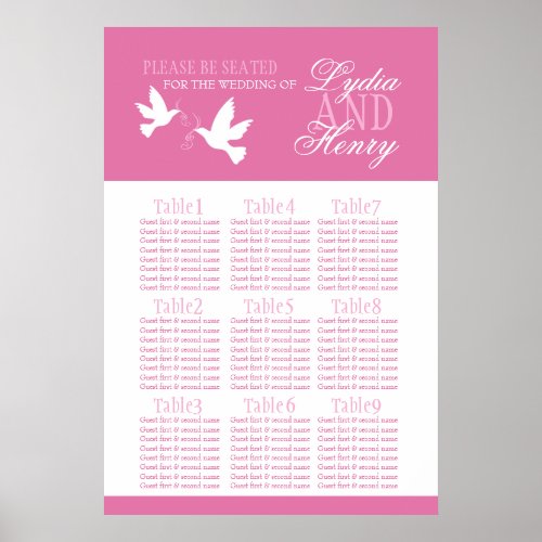 White doves pink wedding seating table plan 1_9 poster