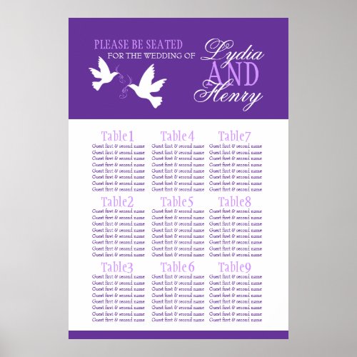 white doves purple wedding seating table plan 1_9 poster