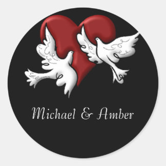 White Doves with Red Heart Stickers