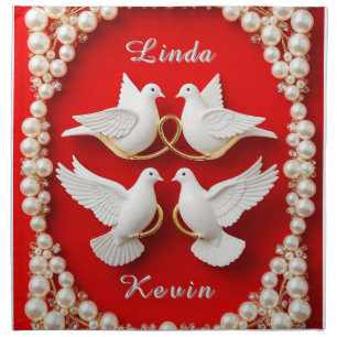 White Doves with Wedding Rings Cloth Napkin