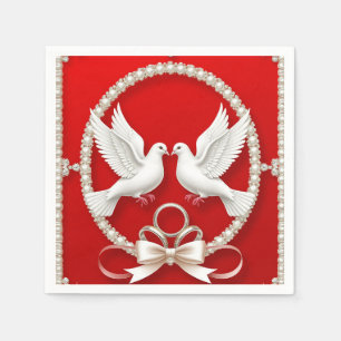 White Doves with Wedding Rings Napkins