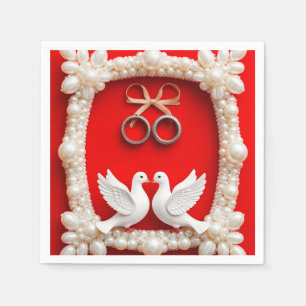 White Doves with Wedding Rings Napkins