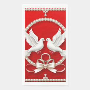 White Doves with Wedding Rings Paper Guest Towels