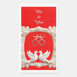 White Doves with Wedding Rings Paper Guest Towels