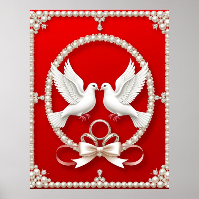 White Doves with Wedding Rings Poster (Front)
