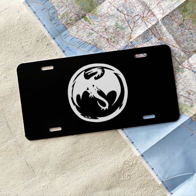 White Dragon aluminum car license plate (In Situ)