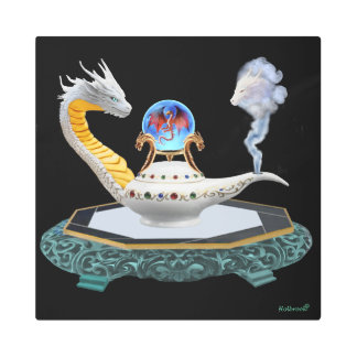 White Dragon and White Magic Lamp on Jade Pedestal Metal Print