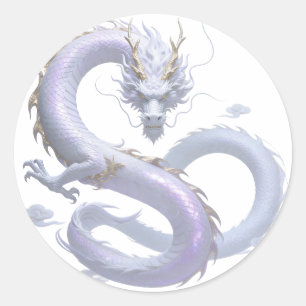 White Dragon Art Mythical Fantasy Aesthetic Or Classic Round Sticker