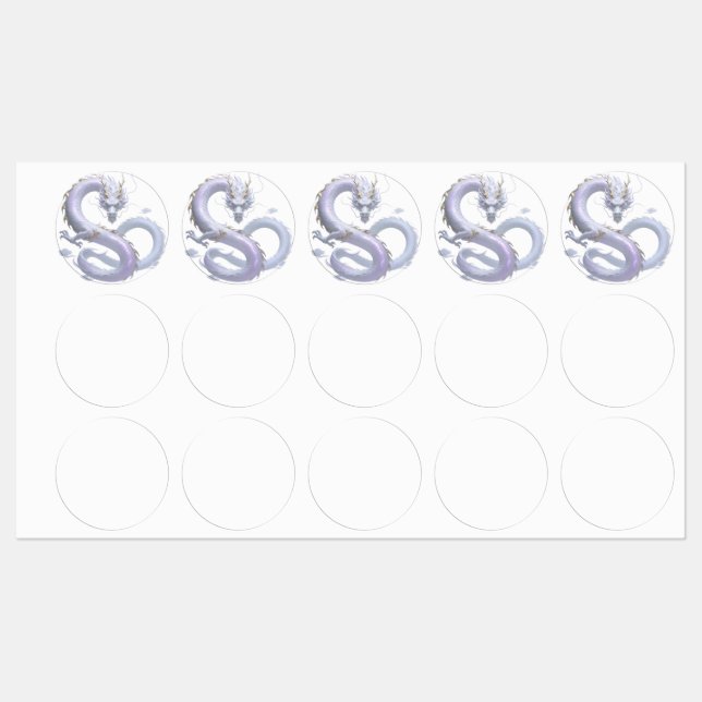 White Dragon Art | Mythical Fantasy Aesthetic | Or Labels (Sheet)