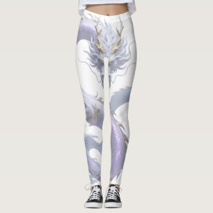 White Dragon Art Mythical Fantasy Aesthetic Or Leggings