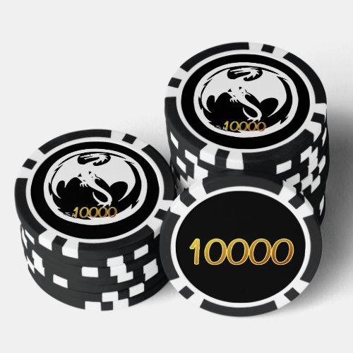 White Dragon black blk gold 10K striped poker chip
