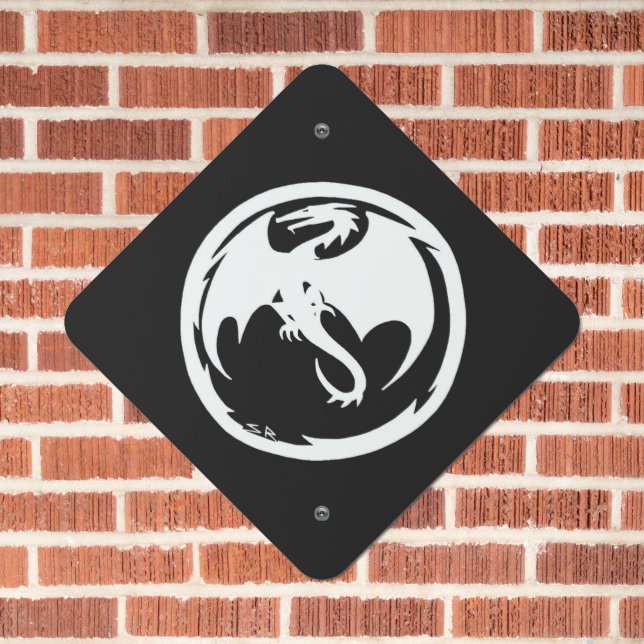 White Dragon black diamond metal sign (In Situ(Brick))