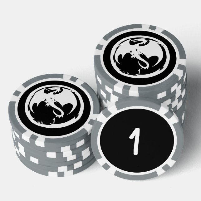 White Dragon black gray 1 striped poker chip (Stack)