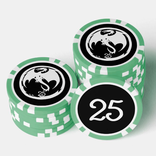 White Dragon black green 25 striped poker chip (Stack)
