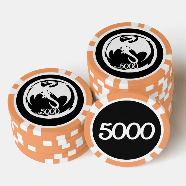 White Dragon black orange 5000 striped poker chip (Stack)