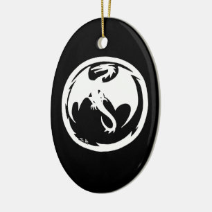 White Dragon black oval ceramic ornament