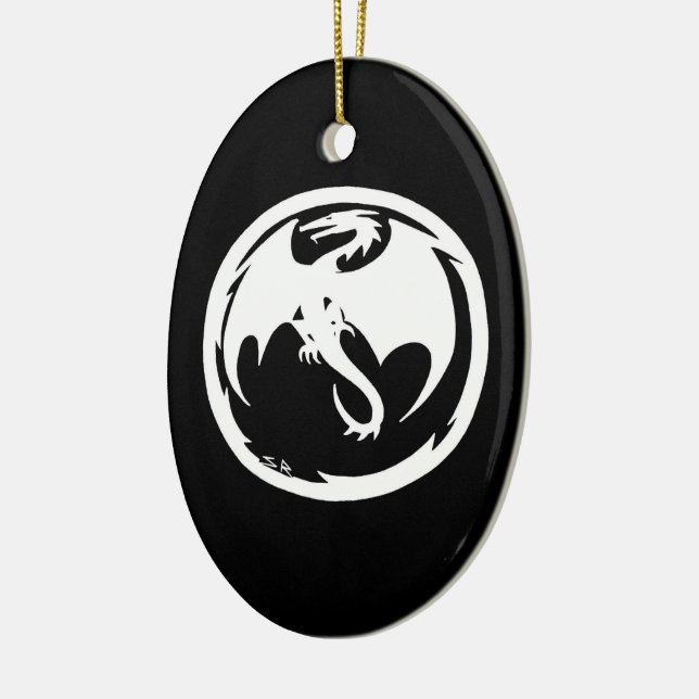 White Dragon black oval ceramic ornament (Left)