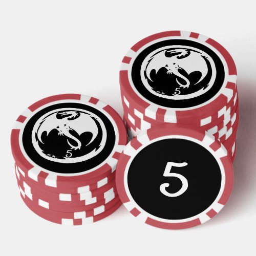 White Dragon black red 5 striped poker chip