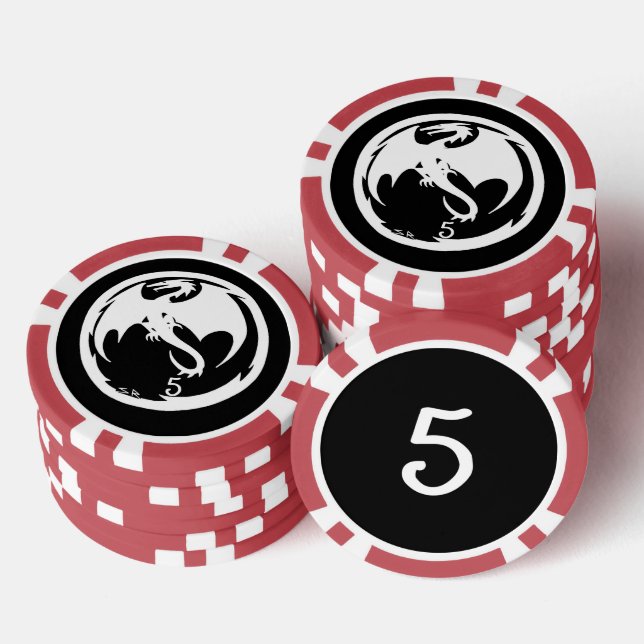White Dragon black red 5 striped poker chip (Stack)