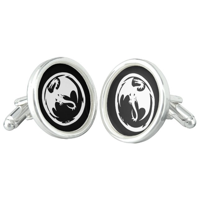 White Dragon cufflinks (Angled)