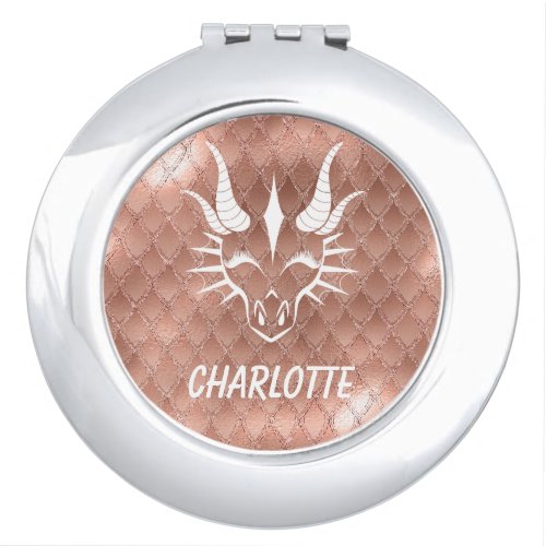 White Dragon Head  Pink Dragon Scale Background Compact Mirror