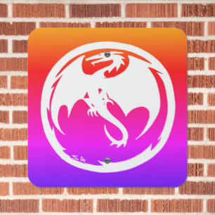 White Dragon neon square metal sign