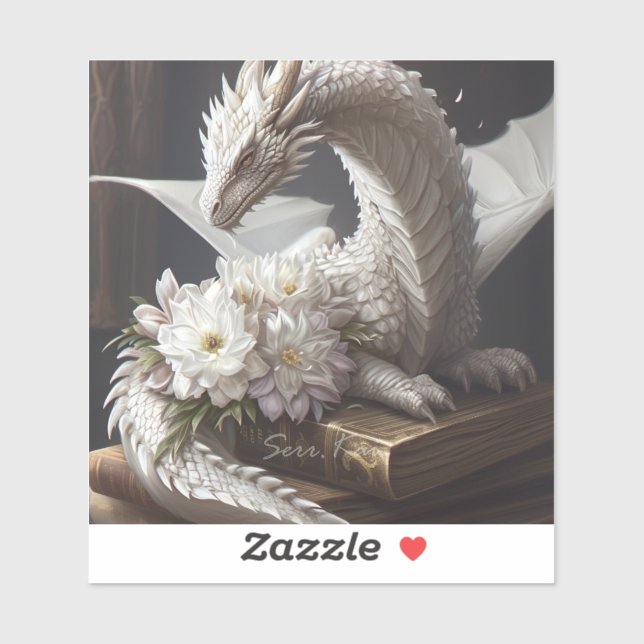 White Dragon on Books Sticker (Sheet)