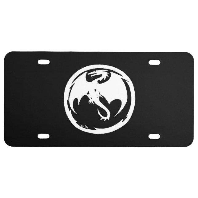 White Dragon plastic car license plate (Front)