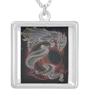 White Dragon Red Moon Necklace