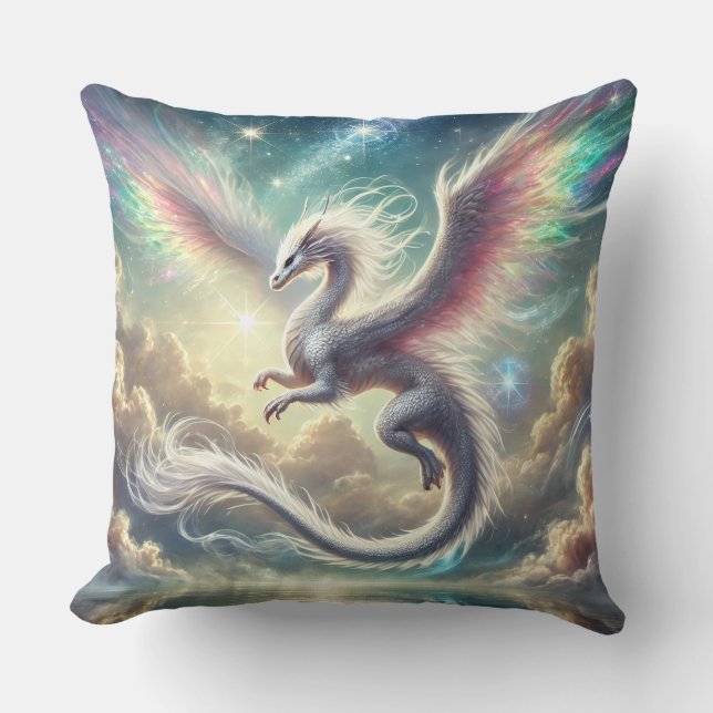 White Dragon Throw Pillow (Front)