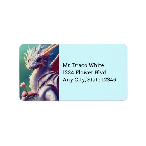 White Dragon With Flowers Address Labels