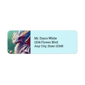 White Dragon With Flowers Return Address Labels