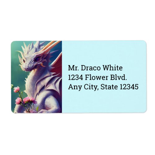 White Dragon With Flowers Shipping Label