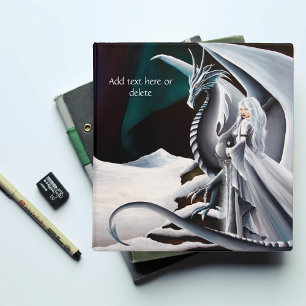 White Dragon Woman Fantasy Auroras Borealis 3 Ring Binder