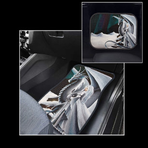 White Dragon Woman Fantasy Auroras Borealis Car Floor Mat