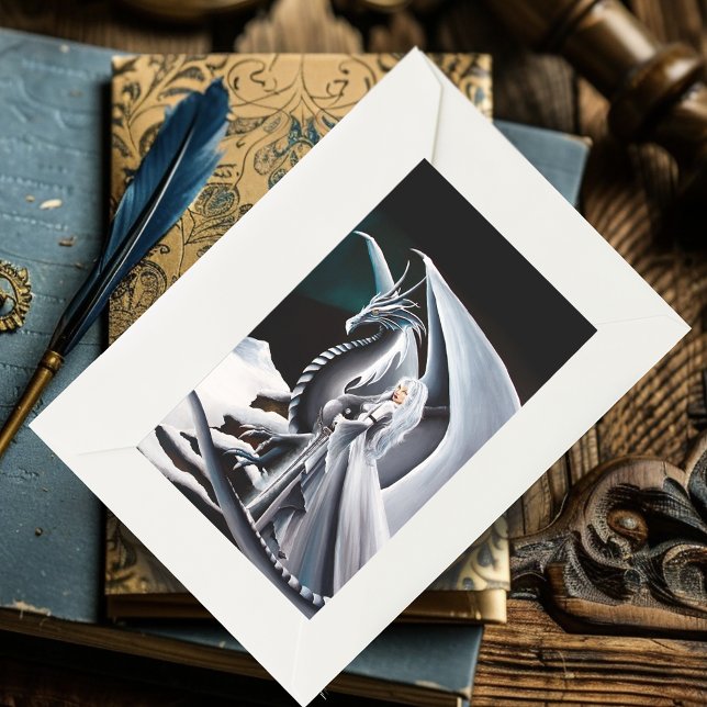 White Dragon Woman Fantasy Auroras Borealis Rectangular Sticker (Creator Uploaded)