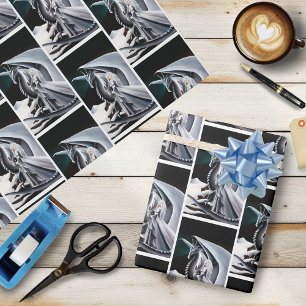 White Dragon Woman Fantasy Auroras Borealis Wrapping Paper