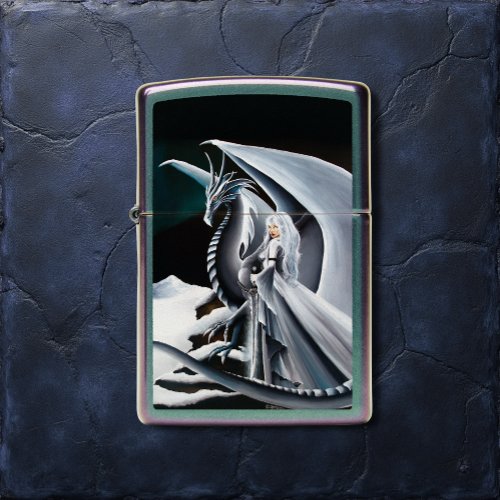 White Dragon Woman Fantasy Auroras Zippo Lighter