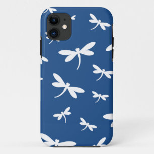 White Dragonflies Pattern - Customizable BG Color iPhone 11 Case