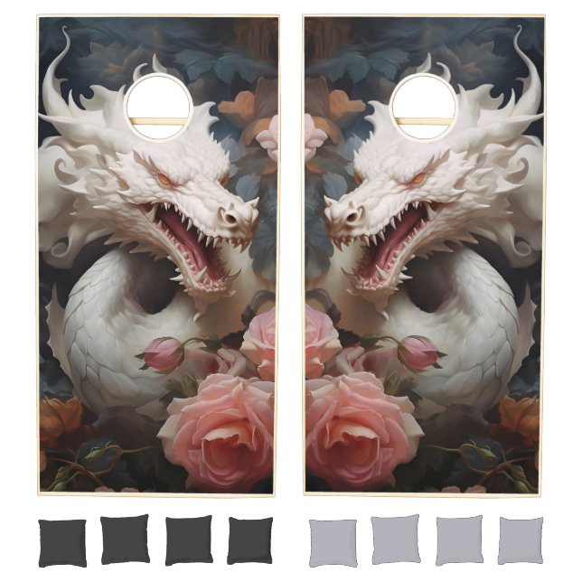 White Dragons and Pink Flowers Cornhole Set (Set)