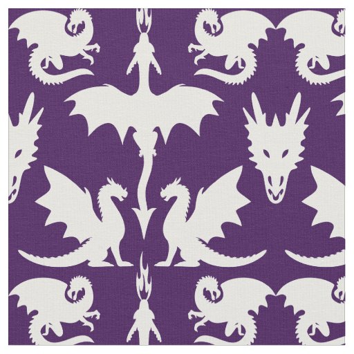 White Dragons on Purple Cheeky Witch® Pagan Wiccan Fabric