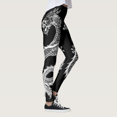 White Dragons Personalize Background Color Leggings