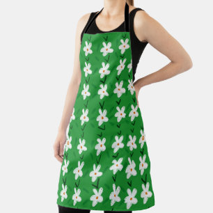 White Drawn Floral Pattern Flower Art Pattern Aest Apron