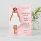 White Dress and Tiara Pink Quinceanera Invitations (Standing Front)